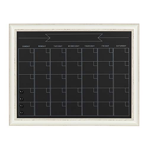 DesignOvation Macon Framed Magnetic Chalkboard Monthly Calendar, 23x29, Soft White