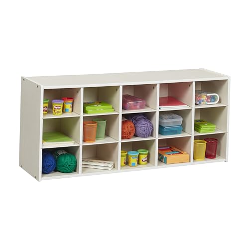 ECR4Kids Streamline 15 Cubby Tray Storage Cabinet, 3x5, Classroom Furniture, White Wash