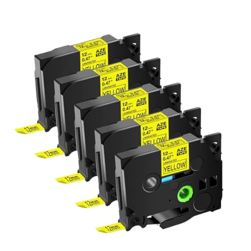 5pcs Black On Yellow Label Tape Compatible with TZ Tze 631 Tze-631 12mm Ribbon for Dropshipping and