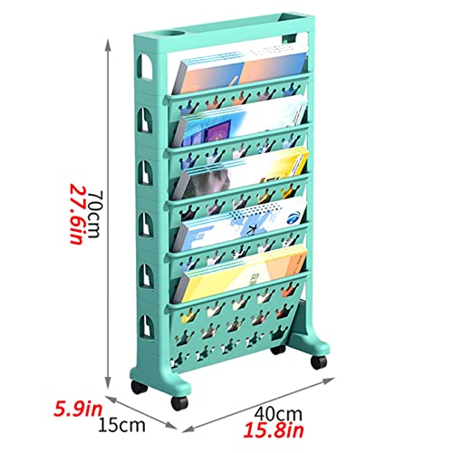 Movable Classroom Deskside Bookshelf, Desk Storage Organizer with Wheels, Slim Storage Trolley for Books, Library Reading Rack, Magazine Rack, Desk Storage Rack for Classroom, Compact Bookcase ( Color