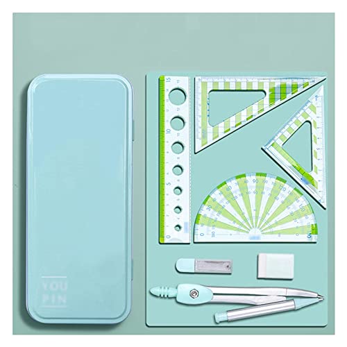 maths set protractor setRuler Set 7Piece Set Student Exam Geometry Set with Protractor Drawing Triangle Eraser Compasses Eraser Ruler for Children School Supplies Math Set Ruler Kit (Color : Blu) ( Co