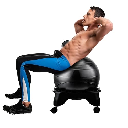 EXCLURA Exercise Yoga Ball Chair with Ball 55cm, Folding Active Sitting Chair with Back, Posture Training Balance Balls Seat for Pilates & Ab Workouts(Style D)