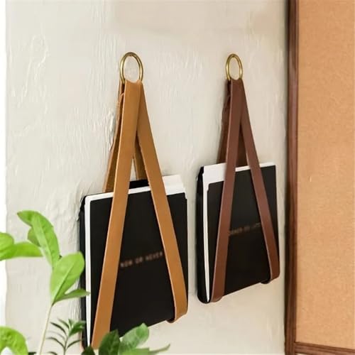 File Organizer Leather Hanging File Organizer Office Wall Decor Storage Shelf Home Magazine Rack Desk(Light Brown)