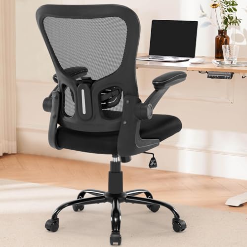 Ergonomic Office Desk Chair - Adjustable Height Home Mesh Computer Chair with Lumbar Support and Flip-up Armrests, Comfortable Swivel Executive Task Chair BIFMA Passed, Black