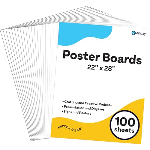 White Poster Board Poster Paper, Value Poster Boards Pack of 100 Sheets Posterboard, Large Poster Board Bulk for School Supplies Art Craft Project Presentation - Enday (22 x 28)