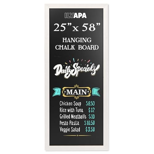 Ilyapa Extra Large Magnetic Chalk Board for Wall - Hanging Sandwich Menu Signs for Restaurant, Cafe, Food Truck, or Kitchen - 58x25 Inches - White