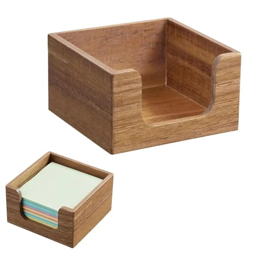 Xuanqiu 2pcs Acacia Wood Sticky Note Holder for Desk, Rustic Business Card Box Dispenser
