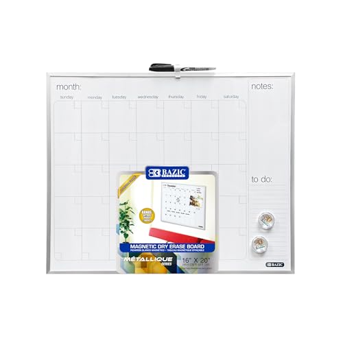 BAZIC Products Aluminum Frame Magnetic Dry Erase Calendar Board, 16 x 20 in