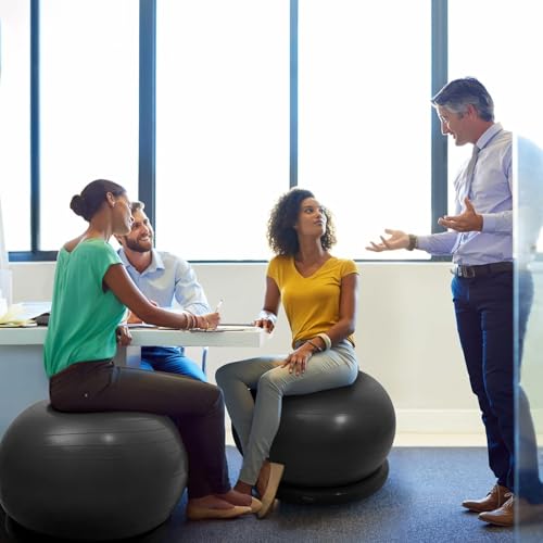 RENLXFI Backless Balance Ball Chair Exercise Stability, 21 25 29 Inch Pregnancy Labor Medicine Ball Chair for Home Gym Office, Gray Exercise Ball Kit with Base & Bands(Diameter 55cm(21 3/5 inch))