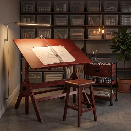 Stuelloaf Walnut Solid Wood Adjustable Drafting Table, Art Drawing Desk
