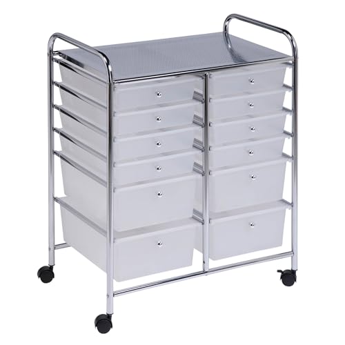 Honey-Can-Do Rolling Craft Storage Cart, Clear, 12-Drawer