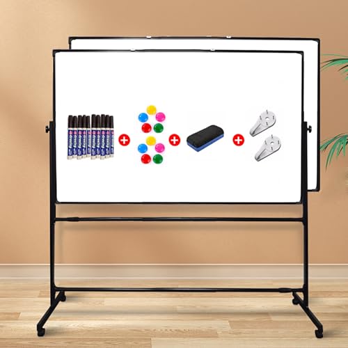 TRUNXUCL Rolling Whiteboard Magnetic, Dry Erase Board with Stand, Adjustable Height/Angle, Double-Sided Whiteboard Standing(Black,120x90cm/47x35in)