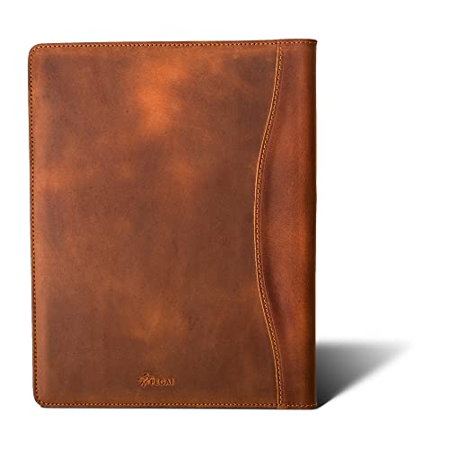 PEGAI Handmade 100% Leather Padfolio, Legal Pad Organizer for Business School Office Conference, Heavy Duty Full Grain Cow Hide Resume Interview Folio, Amazing Gift Idea | Marshall (Mahogany Brown)