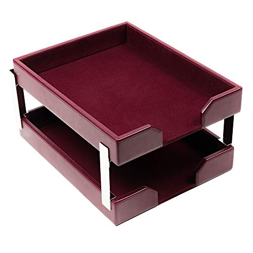 Dacasso Burgundy Bonded Leather Double Letter Trays