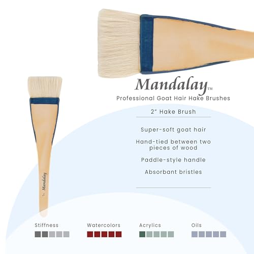 Creative Mark Mandalay Professional Goat Hair Hake Brush 12 Pack - 2" Wide Paint Brushes with Paddle Handle for Professional Artists - Soft Natural Bristles Ideal for Sumi-e and Color Washes