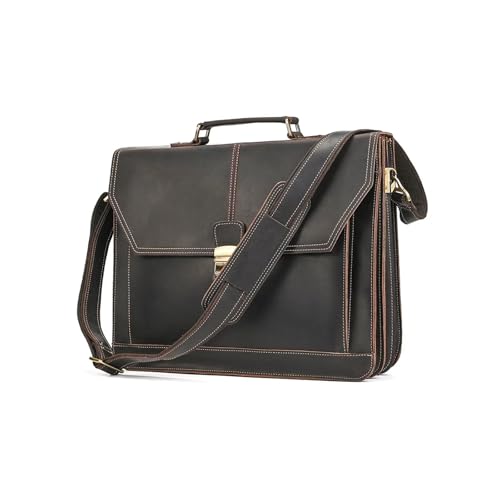 Messenger Bag for Men Vintage Leather Briefcase Laptop Shoulder Bag Unisex Crossbody Messenger Satchel for Office(Dark Brown)