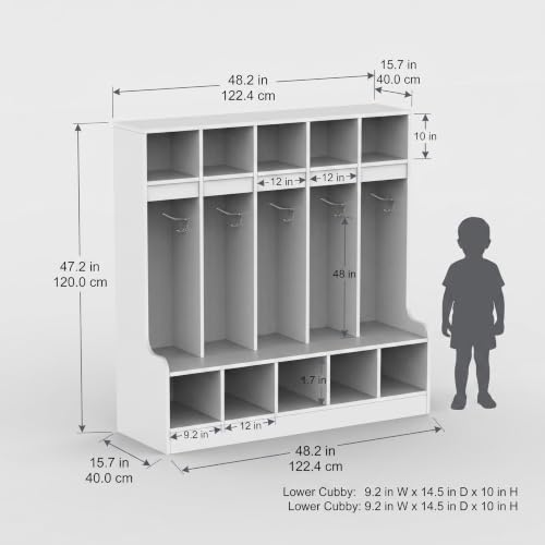 SunnyFurn Kids Cubby Storage Organizer, 5-Section Wooden Coat Locker