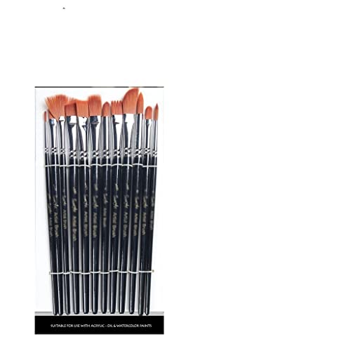 HBJWOV 12 Short Rod Copper Tube Oil Painting Acrylic Gouache Brush Set Nylon Hook Line Pen with Wooden Handle