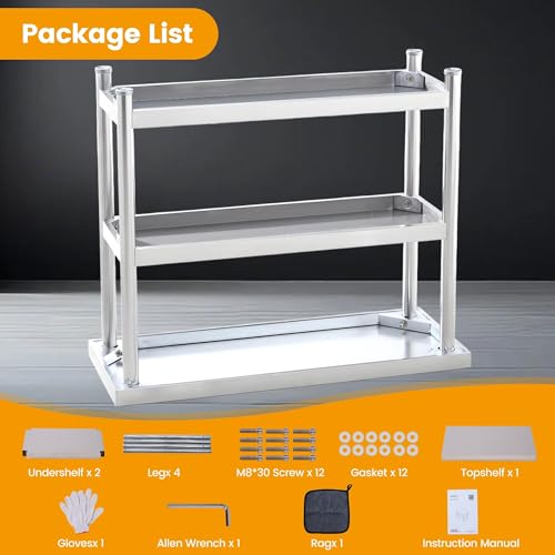 Stainless Steel Table 3-Tier, Commercial Kitchen Utility Workstation
