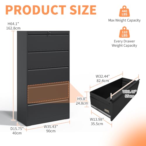 Hassyee Sturdy Vertical File Cabinets with Lock for Home Office, Durable Steel Office Filing Cabinet Printer Stands Storage Organizer with Smooth Drawers for A4 Legal/Letter Size documents (Black7)