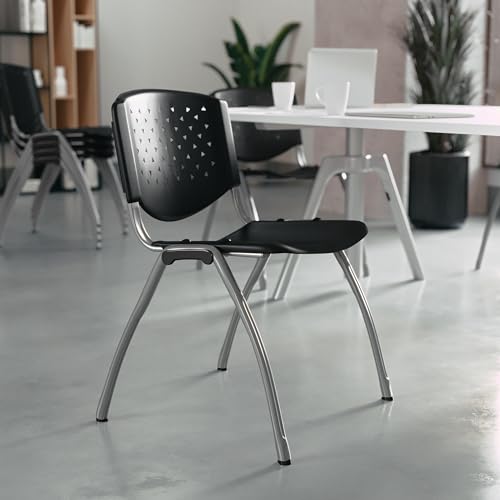 Flash Furniture HERCULES Series 880 lb. Capacity Black Plastic Stack Chair with Titanium Gray Powder Coated Frame