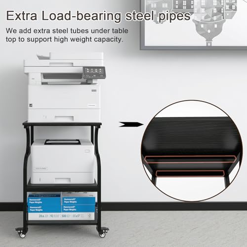 Natwind 3 Tier Large Printer Stand, 24"x20", with Charging Station,Black
