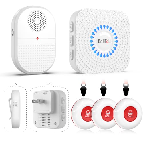 CallToU Caregiver Pager, 3 Emergency Help Buttons for Seniors, 2 Receivers