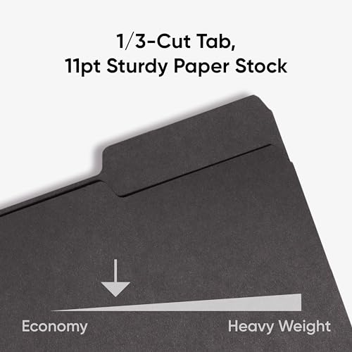 Smead Interior File Folder, 1/3-Cut Tab, Letter Size, Black, 100 per Box, Expandable File Folders for Filing Cabinet