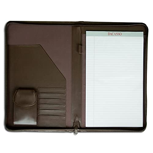 Dacasso Deluxe Leather Portfolio - Luxury Zipper Portfolio With Storage - Executive Note Pad & Document Holder - Elegant Office Organization - (Chocolate Brown)