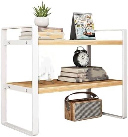 GMWXJKKL 2-Tier Desktop Bookshelf - Multipurpose Wood Storage Shelf for Home Office & Kids Dorm Small Desk Organizer Rack for Computer & Books(White,50 * 20 * 36cm/20 * 8 * 14in)