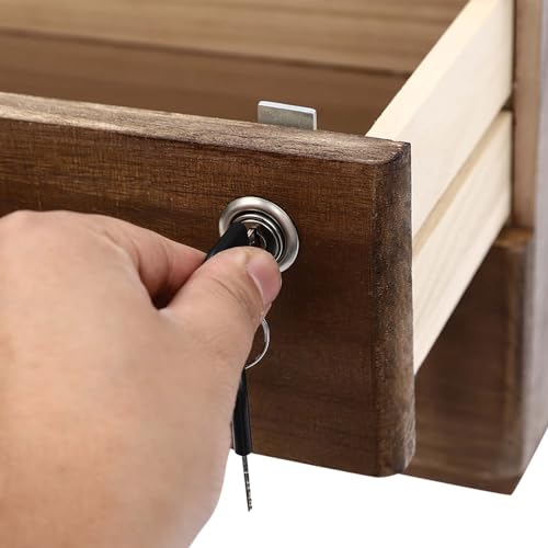 Kaichenyt Wooden Desk Organizer 2 Tier Solid Color Flat File Cabinet with Drawers & Lock & 4 Keys Modern Lockable Desktop Organizing Unit for Home Office Supplies File (Walnut)