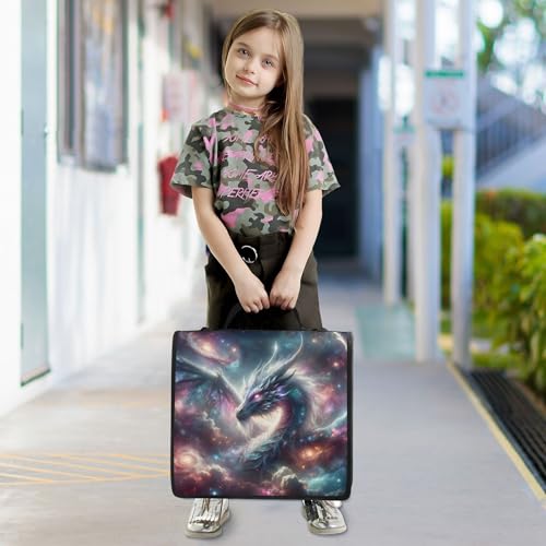 Kigai Galactic Dragon 3 Ring Zipper Binder with Handle & Shoulder Strap Trapper Keeper Expanding File Multiple Pockets Binder Organizer