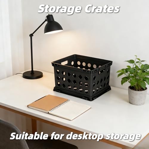 CNEIESD 6-Pack File Crate, Storage Crates, Plastic Storage Bins for Letter & Files, Stackable Organizer Box with Handles, Black File Organizer for Home Office & Garage, 17.25" L x 14.25" W