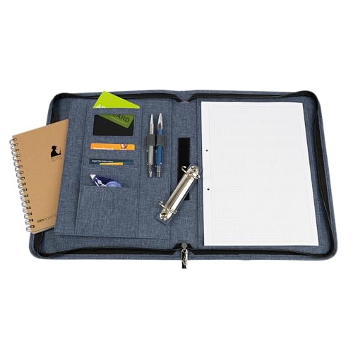 WEDO Ring Binder A4 Denim 2 Ring Binder with Zipper, Blue, 3 Card Slots, 2 Pen Slots, Removable, Large