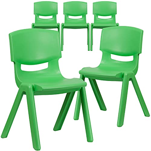 BizChair 5 Pack Green Plastic Stackable School Chair with 15.5" Seat Height