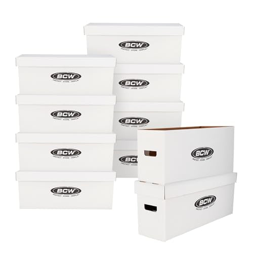 BCW Long Comic Storage Boxes, Holds 250-300 Comics Each, White, 10 Pack