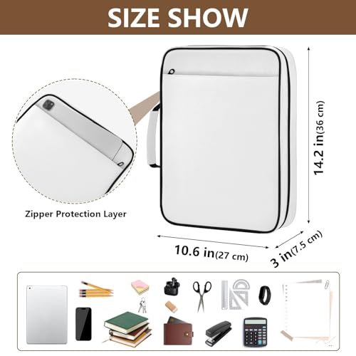 White Solid Color Accordion File Organizer with Zipper, 3 Ring Binder with 7 Pocket Expanding File Folder, 500 Sheet Document Organizer for A4 Letter School Office Supplies