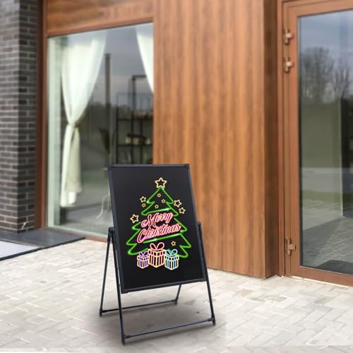 TOWIUOA LED Message Writing Board, 31.5 X 23.62'' Led Note Board Standing Menu Sign Board Led Message Board with 8 X Highlighters and Reinforced Brackets 7 Types Light Color for Menu Boards