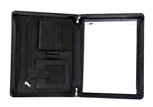 Ashlin® Zippered Portfolio, Smartphone Pocket, 2 Pen Loops, 100% Tuscany Leather [P8338-18] (Midnight Black)
