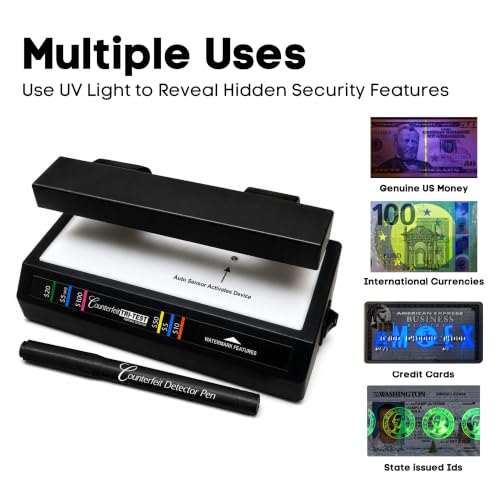 Dri Mark Tri Test 2.0 Counterfeit Bill Detector Machine w/AC Adapter - 2 Pack - 3 Tests in 1 - Paper, Security Strip and Watermark Tests, Accurate Money Tester Machine with Counterfeit Detection Pen
