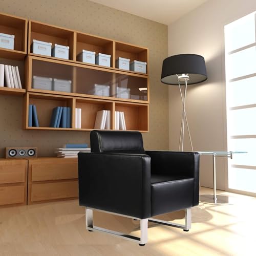 LUCKYERMORE Waiting Room Chairs Office Guest Reception Chair Black Faux Leather Accent Chairs Lobby Chairs W/Arm Sofa Barrel Salon Club Chair Heavy Duty Hold Up to 400LBS