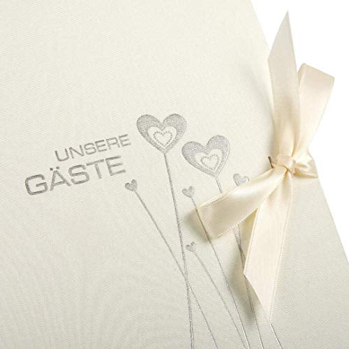 Wedding Guest Book – Morati Cream Satin Look with Silver Embossed Bow and Bookmark 176 Pages 23x25 cm