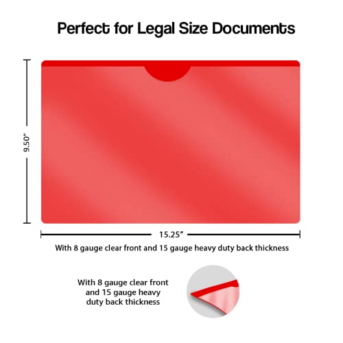 Doctor Stuff- 100 Pack, Vinyl Plastic Pocket File Folders Closed Sides, Legal Size, Clear Front Top Loading Job Jacket, Documents Holder for Office, High School and Medical Files, Red