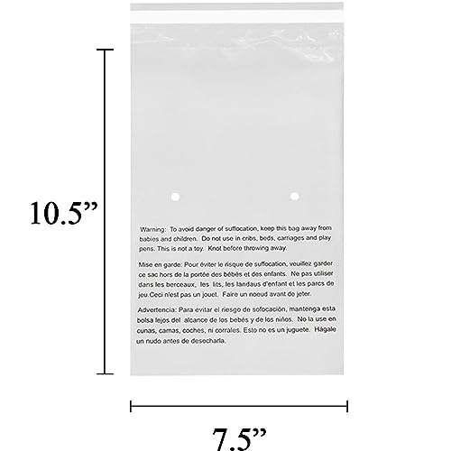 7.5" X 10.5” (1000 Count) Self Seal Clear Poly Bags with Suffocation Warning for Packaging, Shipping, FBA Storage - Permanent Adhesive