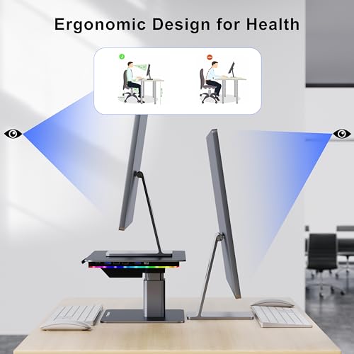 Electric Adjustable Monitor Stand, Computer Monitor Stand with Ambient LED Lighting,44LB Weight Capacity Laptop Stand for 19-40 Inch Monitor&10-16 Inch Computer MacBook Air/Pro, Dell, HP, Asus, Lenovo