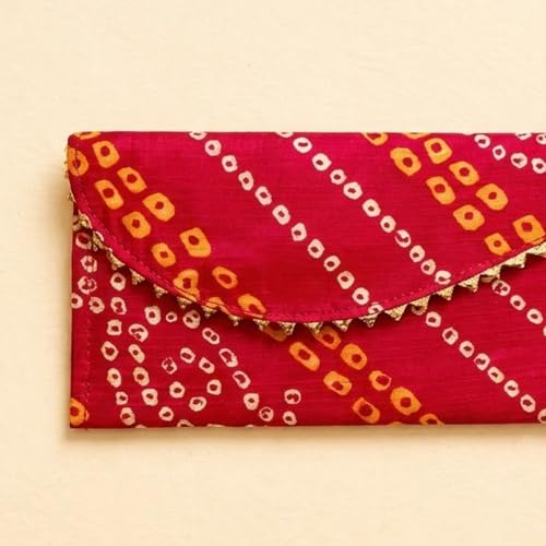 LoveNspire Brocade Fabric Money Envelopes (7.5 x 3.5 Inch) Decorative Bandhani Pattern Shagun Lifafa for Indian Wedding, Birthday | Cash Gift Holder & Home Savings Organizer Yellow/Pack of 10