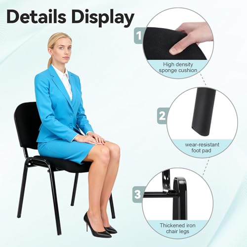 Stackable Ergonomic Office Guest Chairs - 5 Pack Armless Reception Waiting Room Chairs with Lumbar Support, 300Lbs Weight Capacity, Breathable Fabric & Sturdy Metal Frame for Office, School, Church B
