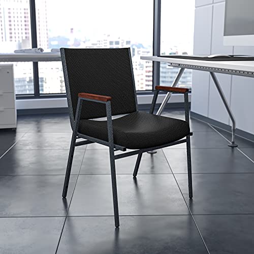 EMMA + OLIVER Heavy Duty Black Dot Fabric Stack Chair with Arms