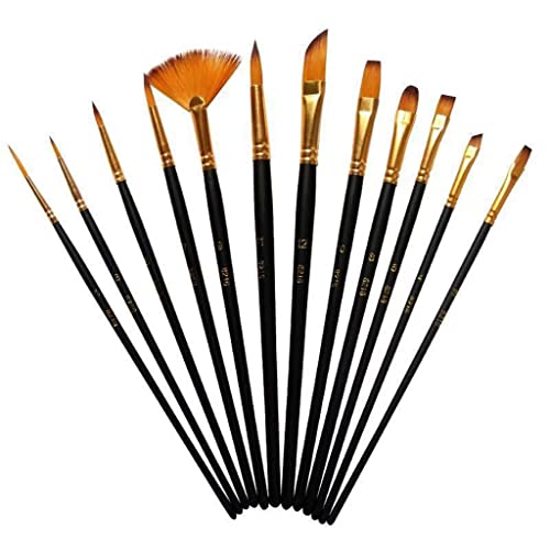 HBJWOV Art Supplies 12 Watercolor Nylon Brush Gouache Painting Row Pen Hook line Oil Acrylic Set(D)