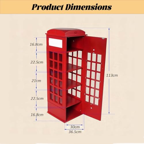LJLYYDS Wooden Telephone Standing Bookshelf Vintage,5-Tier Floor Standing Telephone Booth Bookshelf with Acrylic Door,Living Room Storage Display Bookshelf,for bookstores, Living Rooms Pink